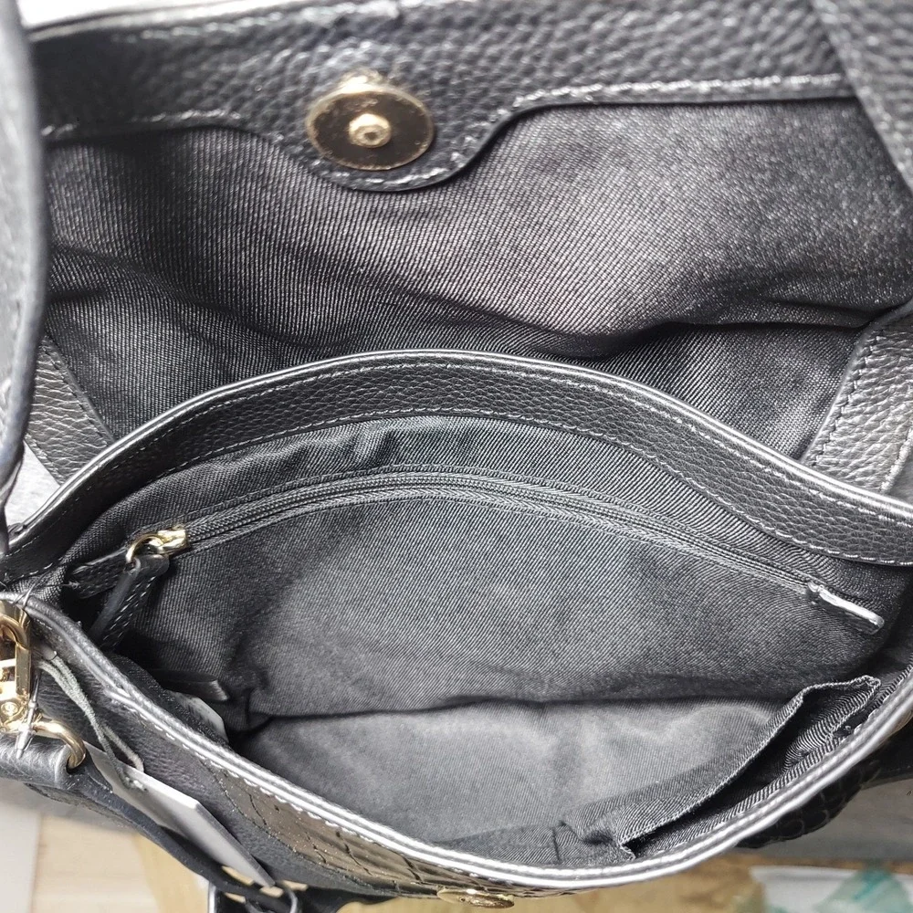 Vince‎ Camuto Crossbody Bag Black Pebbled Leather Croc Embossed Chain Handbag